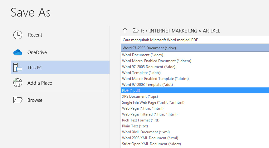 Cara mengubah Word menjadi PDF